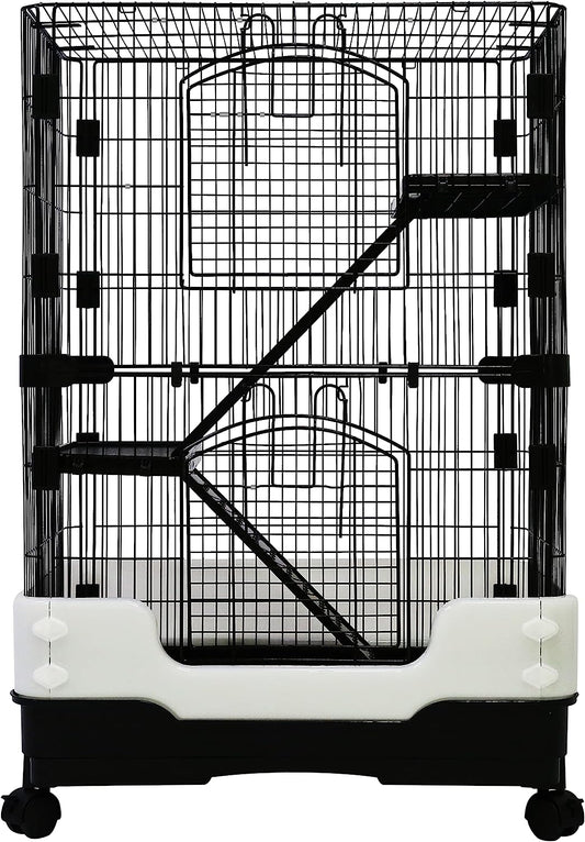 Plastic Floor, Deluxe Large Rabbit Cage, 3-Tier with Door, Encrypted Wire Mesh Cages Indoor/Outdoor DIY Wire Metal Pet Cage for Puppy,Rabbit,Kitten,Hamster,Guinea Pig,Turtle,Hedgehog