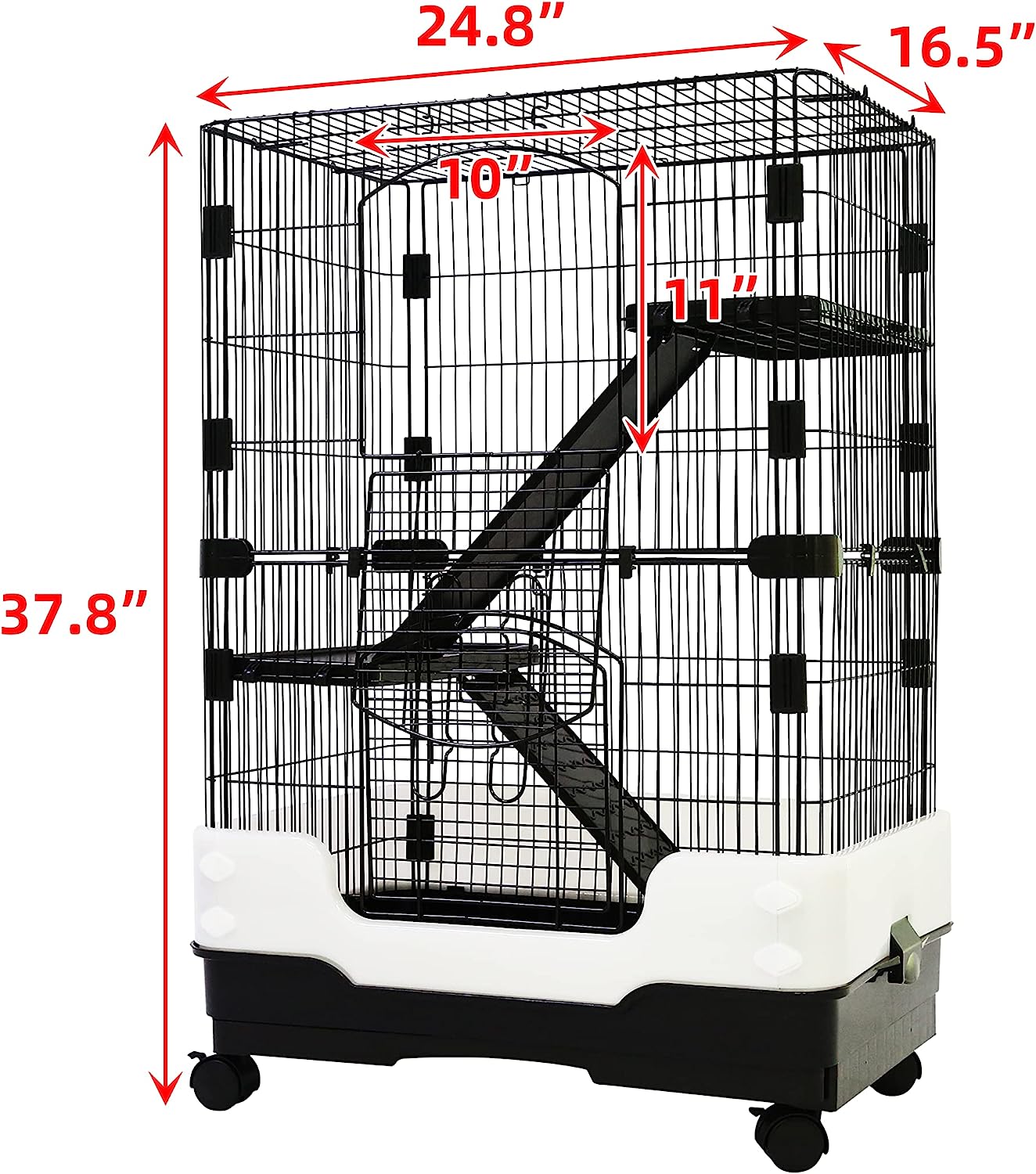 Plastic Floor, Deluxe Large Rabbit Cage, 3-Tier with Door, Encrypted Wire Mesh Cages Indoor/Outdoor DIY Wire Metal Pet Cage for Puppy,Rabbit,Kitten,Hamster,Guinea Pig,Turtle,Hedgehog