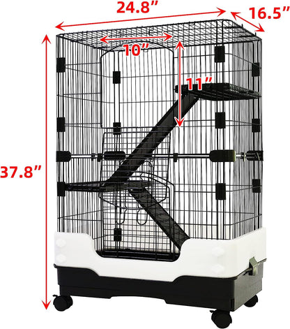 Plastic Floor, Deluxe Large Rabbit Cage, 3-Tier with Door, Encrypted Wire Mesh Cages Indoor/Outdoor DIY Wire Metal Pet Cage for Puppy,Rabbit,Kitten,Hamster,Guinea Pig,Turtle,Hedgehog