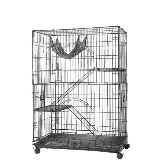 Plastic Floor, Foldable Dual-Door Metal Wire Large Cat Cage Indoor Detachable Kennels Pet Crate Home DIY Cat Playpen