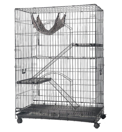 Plastic Floor, Foldable Dual-Door Metal Wire Large Cat Cage Indoor Detachable Kennels Pet Crate Home DIY Cat Playpen