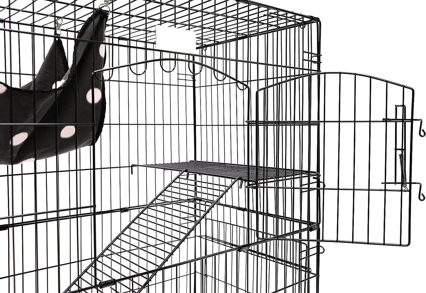 Budget Wire Cat Ferret,2-tier cat cage,collapsible,folding,lockable habitat crate with casters, mesh tray and hammock,black