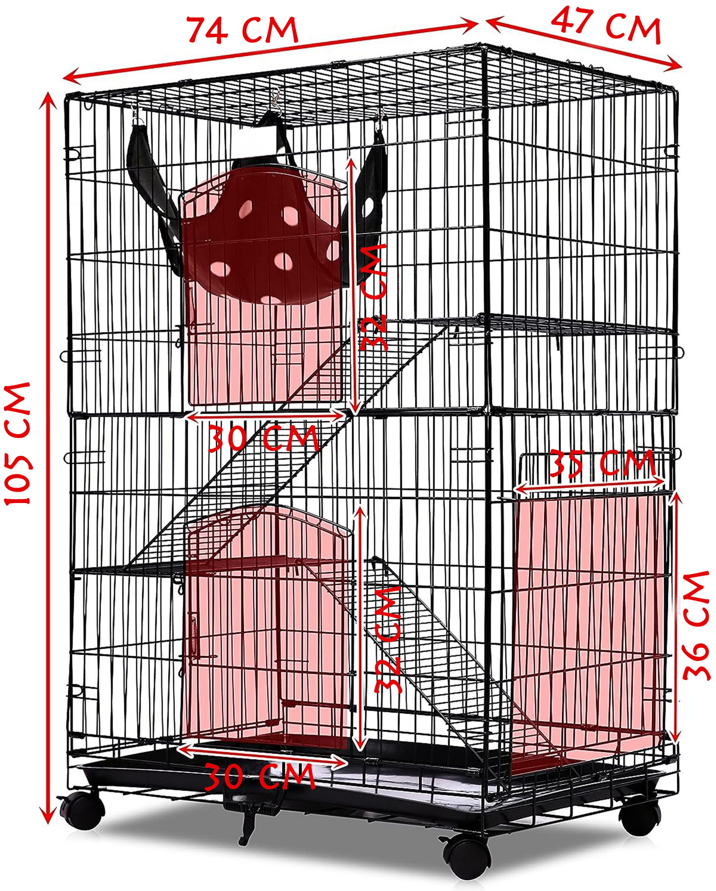 Budget Wire Cat Ferret,2-tier cat cage,collapsible,folding,lockable habitat crate with casters, mesh tray and hammock,black