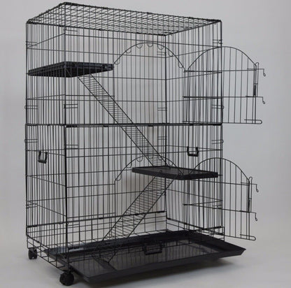 Plastic Floor, Foldable Dual-Door Metal Wire Large Cat Cage Indoor Detachable Kennels Pet Crate Home DIY Cat Playpen