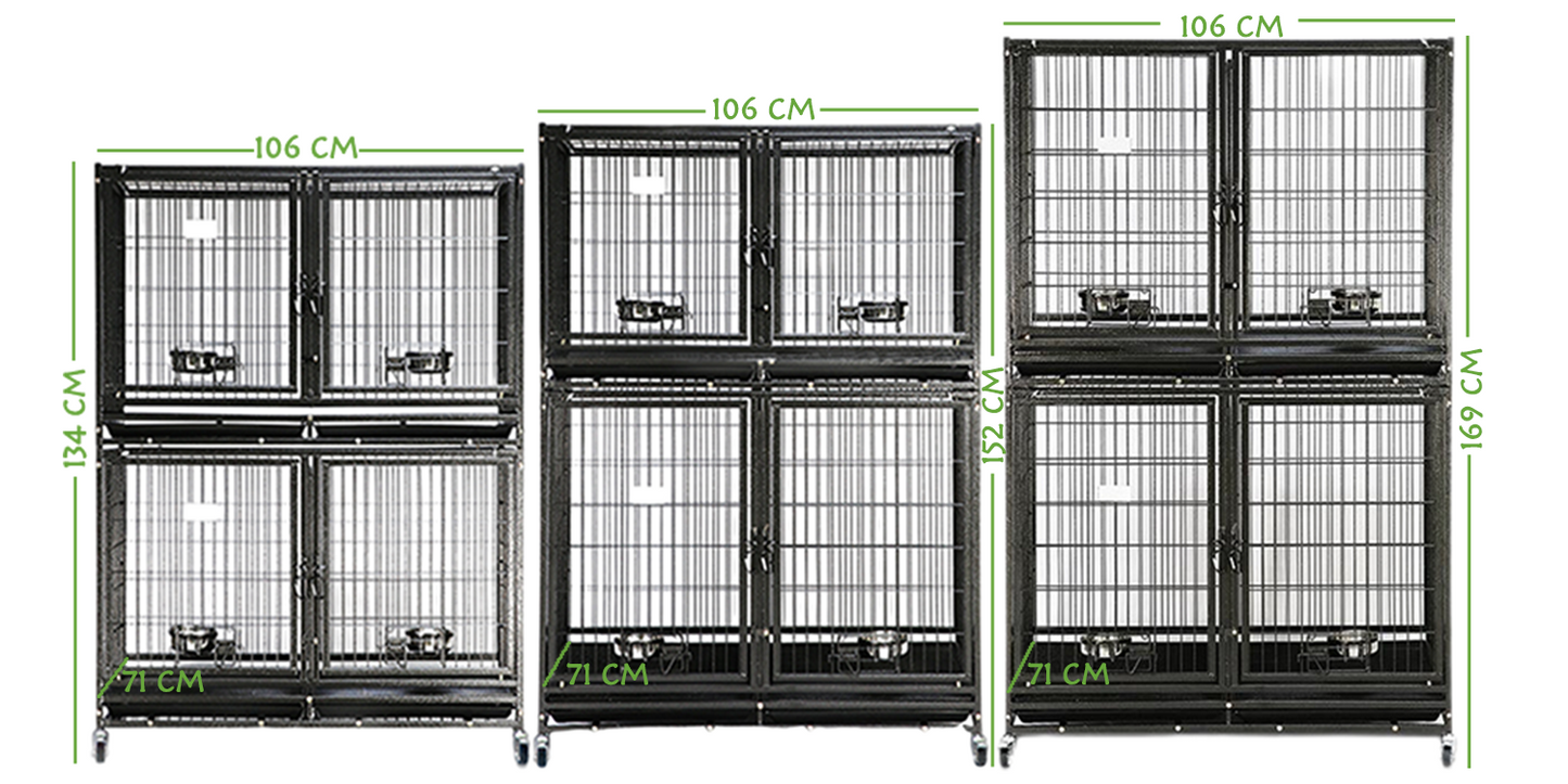 Tough Indestructible Dog Cage Large Dog Crate with Double Door for 1-2 Pets Breeds