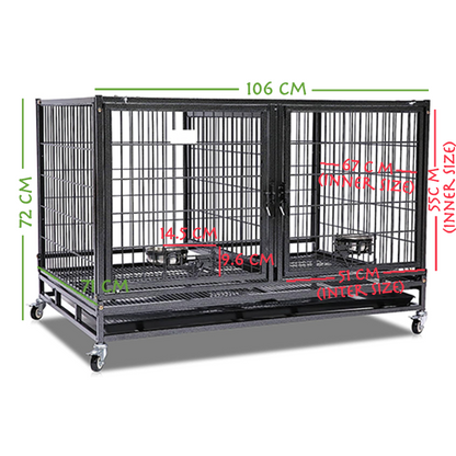 Tough Indestructible Dog Cage Large Dog Crate with Double Door for 1-2 Pets Breeds