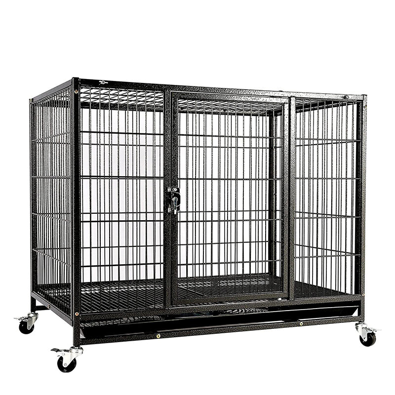 Heavy Duty Dog Crate Pet Cage Puppy Metal House 37" Enclosure with Hamer Coating, Collapsible Mesh Floor