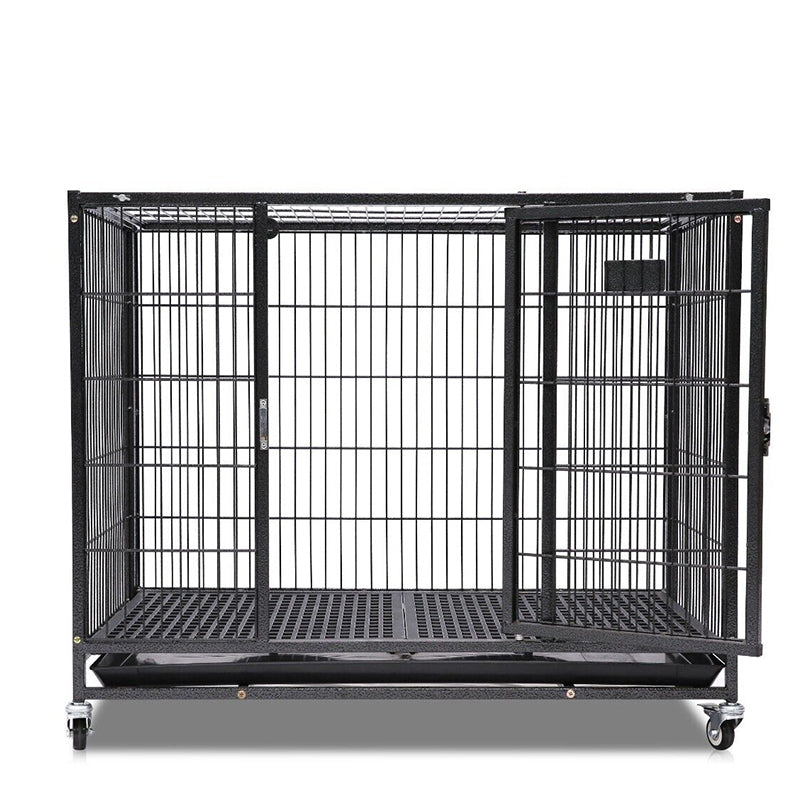 Heavy Duty Dog Crate Pet Cage Puppy Metal House 37" Enclosure with Hamer Coating, Collapsible Mesh Floor