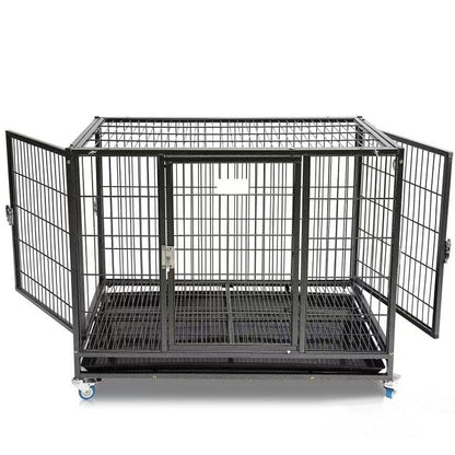 Heavy Duty Dog Crate Pet Cage Puppy Metal House 37" Enclosure with Hamer Coating, Collapsible Mesh Floor