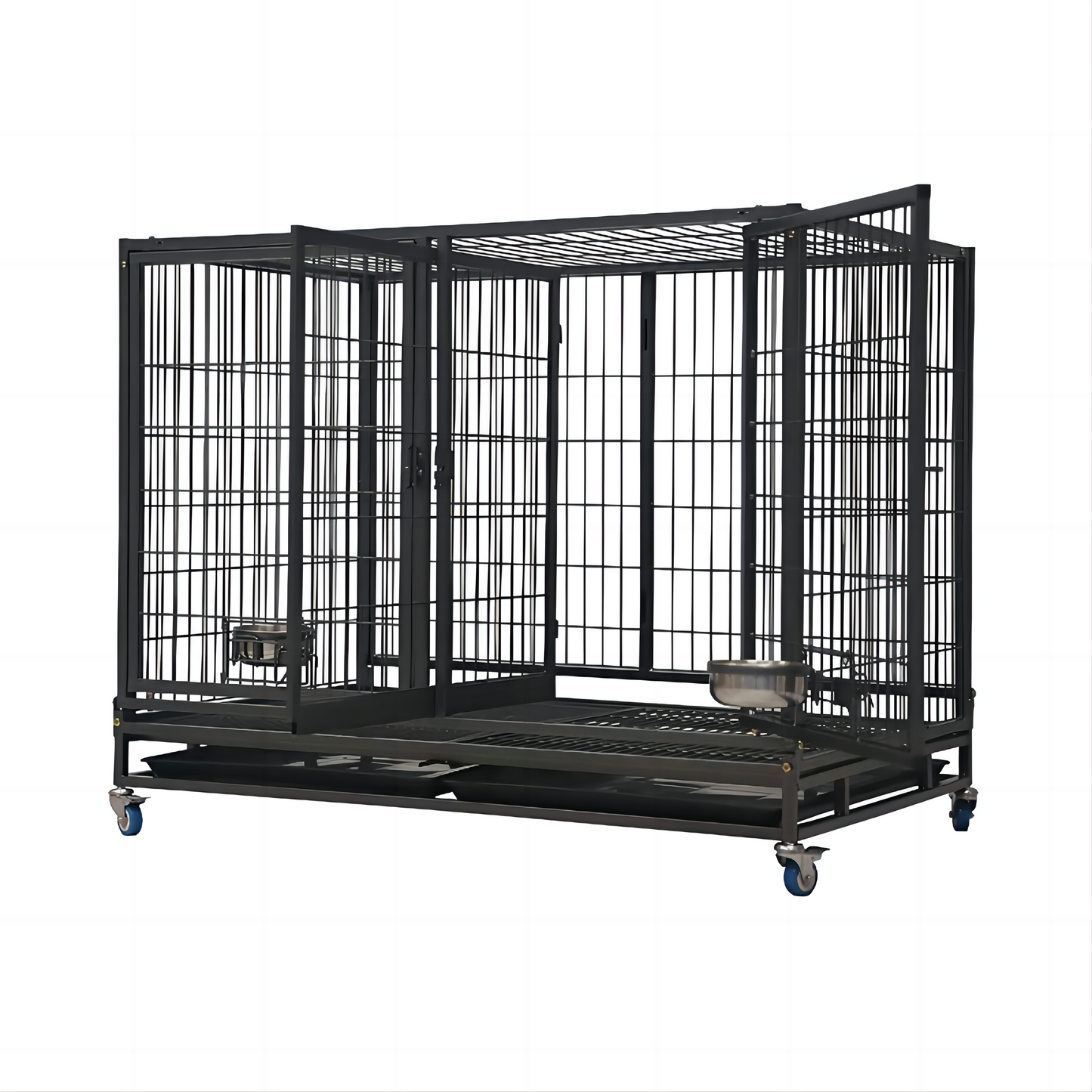 Tough Indestructible Dog Cage Large Dog Crate with Double Door for 1-2 Pets Breeds