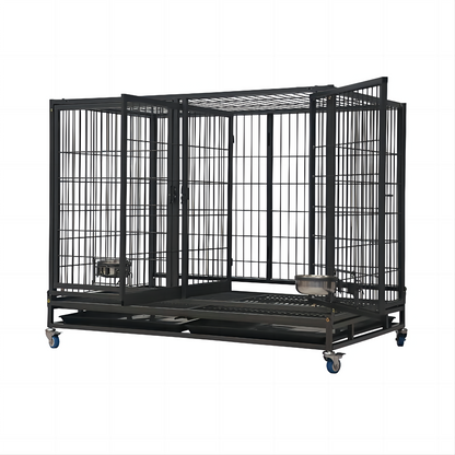 Tough Indestructible Dog Cage Large Dog Crate with Double Door for 1-2 Pets Breeds