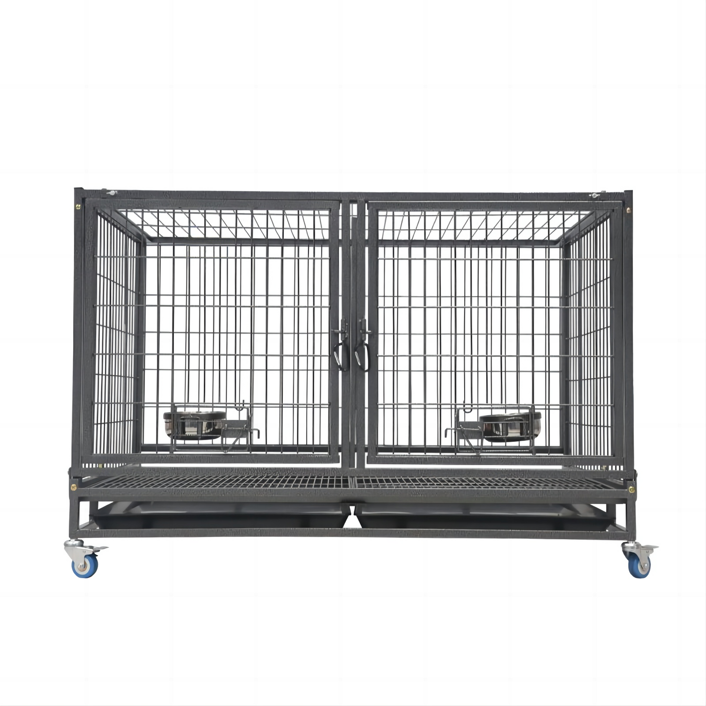 Tough Indestructible Dog Cage Large Dog Crate with Double Door for 1-2 Pets Breeds