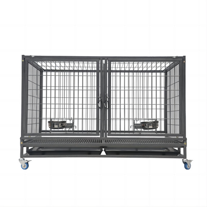 Tough Indestructible Dog Cage Large Dog Crate with Double Door for 1-2 Pets Breeds