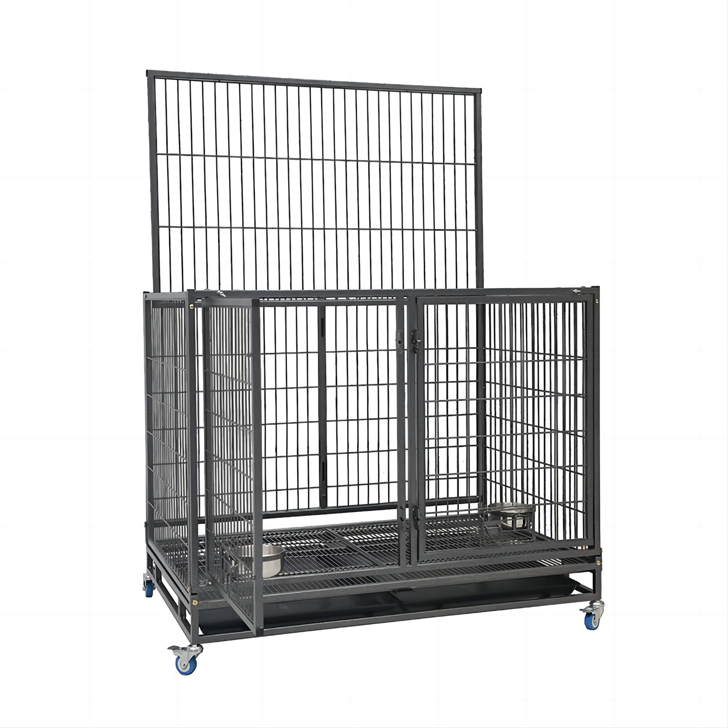 Tough Indestructible Dog Cage Large Dog Crate with Double Door for 1-2 Pets Breeds