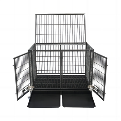 Tough Indestructible Dog Cage Large Dog Crate with Double Door for 1-2 Pets Breeds