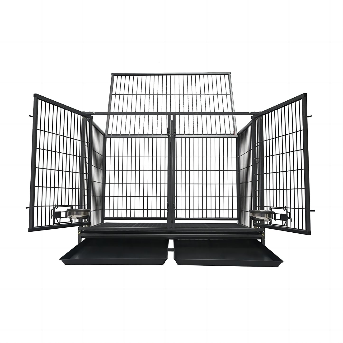 Tough Indestructible Dog Cage Large Dog Crate with Double Door for 1-2 Pets Breeds