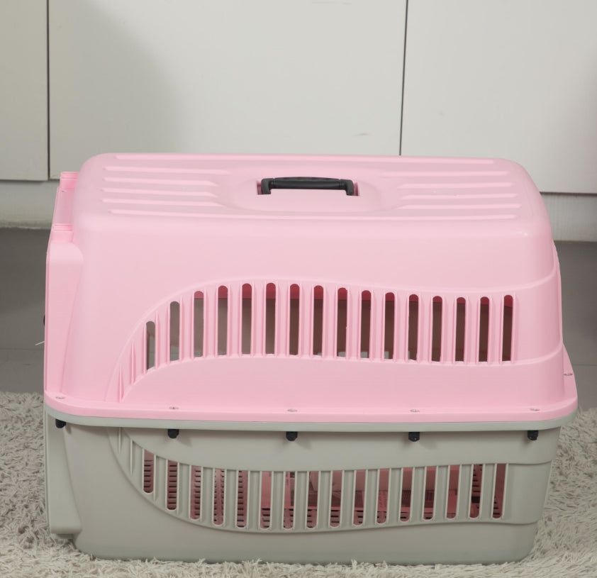 Plastic Pet Travel Carrier,1-Door for Dogs, Cats, Air Transport Cage, 19-inch,23-Inch,27-inch, Pink/Blue